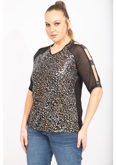 Şans Kadın Siyah Kolları Şifon Detaylı Bluz 65n35468-siyah Siyah