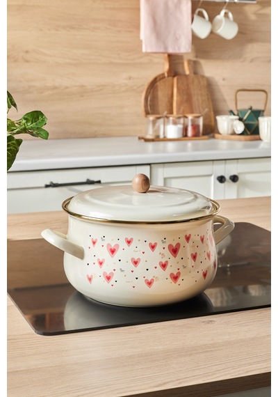Karaca Kalp Detaylı Pink Love Emaye Tencere 22 Cm Pembe - 4,80 L