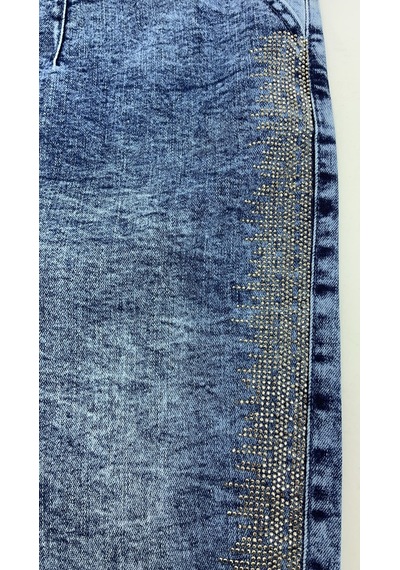 Battal Mom Kesim Yan Şerit Detaylı Denim Kadın Pantolon Lacivert