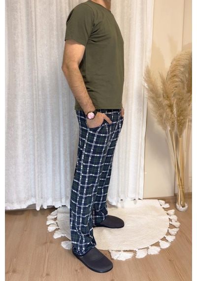 Erkek Desenli Cepli Lastikli Bel Pijama Altı Yeşil