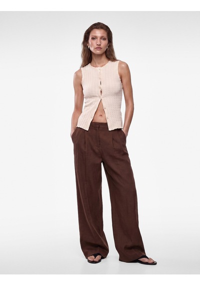 Koton Bürümcük Kumaş Slim Fit Düğmeli Bisiklet Yaka Yelek Bej 6sak10040ek Ekru