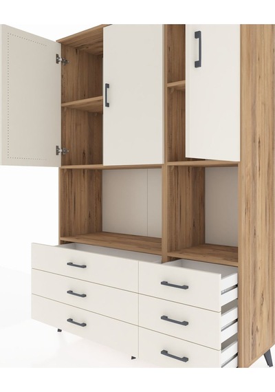 Hyperion Dolap 6 Raflı 6 Çekmeceli 3 Kapaklı 132x44x195 Çam-a... Çam
