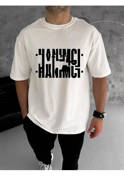 Veraura Lifestyle Unisex Bisiklet Yaka Katlanan Baskılı T-shirt - Beyaz