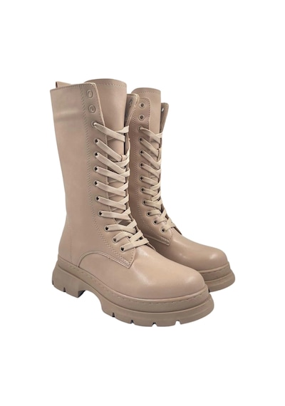 Melen Shoes Panache Suni Bej Kadın Bağcıklı Ve Fermuarlı Çizme Bej