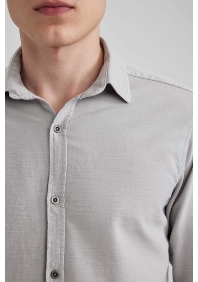 Defacto Slim Fit Dar Kesim Pamuklu Basic Düz Uzun Kollu Gömlek A4644AX23AUGR91 Gri