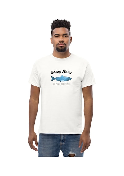 Wildstyle Fishing Addict Struggle Is Reel Balıkçılık Esprili Baskılı Unisex Bisiklet Yaka Pamuklu Tişört Beyaz