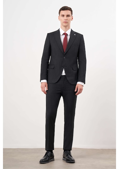 Morven Erkek Siyah Poliviskon Trend Desenli Slim Fit Sivri Yaka Takım Elbise 25mc001002001 Siyah