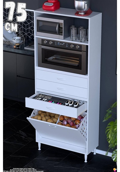 Kumsal 75 Cm Fırın Dolabı Beyaz 3 Çekmeceli Sepetli Çok Amaçlı Mutfak Kiler Dolabı 75x194x32 Cm Kumsal 75 Cm Fırın Dolabı Beyaz 3 Çekmeceli Sepetli Çok Amaçlı Mutfak Kiler Dolabı 75x194x32 Cm