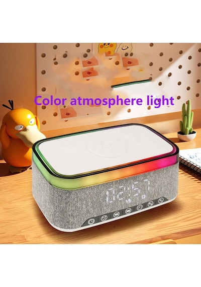 Kablosuz Bluetooth Hoparlör - Üstten Telefon Şarj Özellikli, Rgb Tasarım, Alarm & Saat Göstergeli