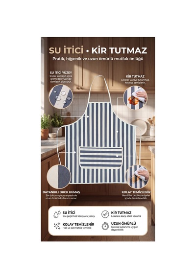 Mutfak Önlüğü Kir Tutmaz Su İtici İki Cepli Önlük Lacivert - 892957683 Lacivert