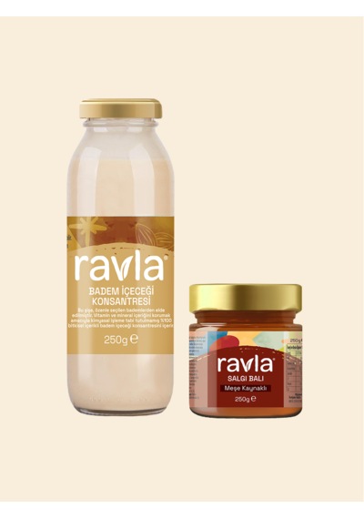 2'li Ürün - Ravla Badem İçeceği Konsantresi - 250g/ Ravla Salgı Balı Meşe Kaynaklı - 250g