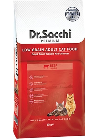 Dr. Sacchi Premium Sığır Etli Düşük Tahıllı Yetişkin Kedi Maması 10 KG
