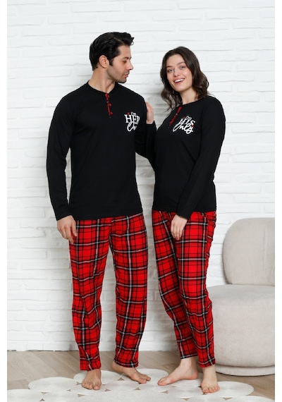 Enisena Erkek Pijama Takımı - Ekose Altlı- Eş Versiyonlu -12580 Siyah