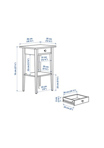 Ikea Hemnes Komodin, Gri-yeşil-açık Kahverengi Boyalı, 46x35 Cm