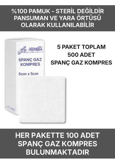 Ağaoğlu Spanç Gazlı Bez 5x5cm 8 Katlı 500 Adet