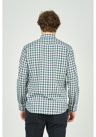 De Leone Erkek Slim Fit Kareli Uzun Kollu %100 Pamuk Gömlek 2240 Yeşil Yeşil