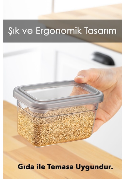12'li Sızdırmaz Kapaklı Kaşıklı Baharatlık Seti - Etiketli Baharat Saklama Kabı - 12 X 580 Ml Gri