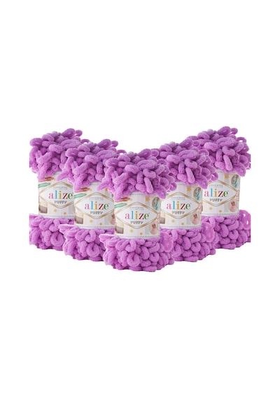 Alize 5 Adet Puffy 378 El Örgü Ipliği 5'li Paket - 378 Orkide - 100 Gr. 9 Mt. Parmak Örgü Ipi