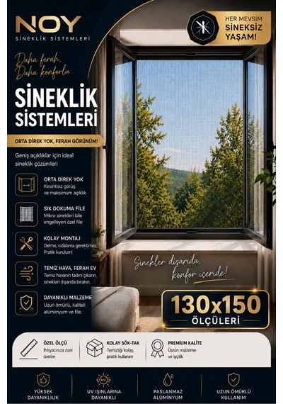 Sineklik Pencere Sinekliği Yapışkanlı Cırtlı Sinek Perdesi Yıkanabilir Tekrar Kullanılabilir 130x150 Cm