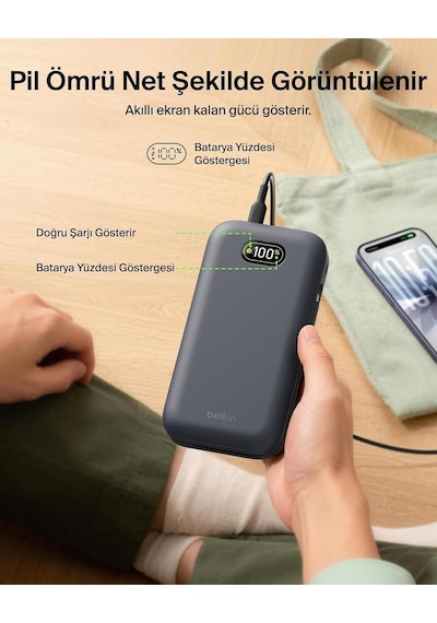 Belkin Bpb040hqch Ultracharge Pro 27.000mah 240w Dahili Usb-c Kablolu Dijital Göstergeli Laptop Powerbank - Antrasit Siyah