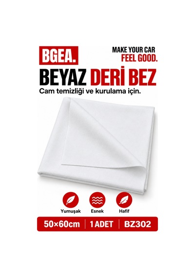 Bgea Beyaz Deri Bez 50x60 Cm Araç Cam Temizleme Ve Kurulama Bezi 1 Adet