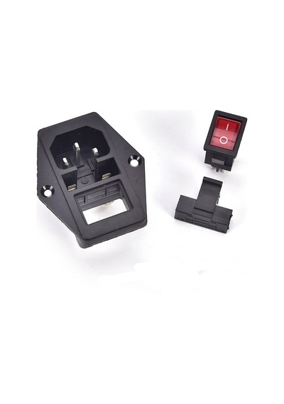 220V Erkek Power Soketi  Sigorta Yuvalı ve Işıklı Açma Kapama Anahtarlı Kulaklıklı Montaj Tip