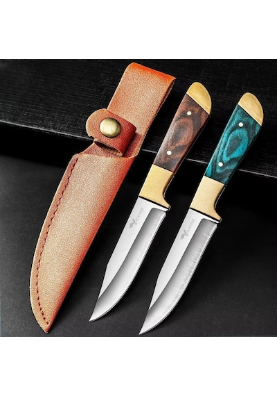Valkyrie Paslanmaz Çelik Kamp Bıçağı 16 Cm Outdoor Av Bıçağı Deri Kılıflı Kompakt Bıçak Yeşil Yeşil
