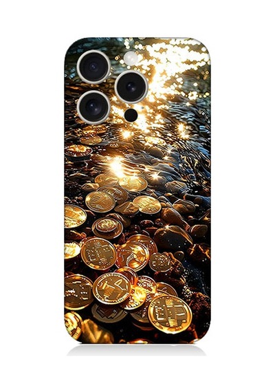 Apple Uyumlu iPhone 15 Pro Altın Paralar Desenli Silikon Kılıf Silikon