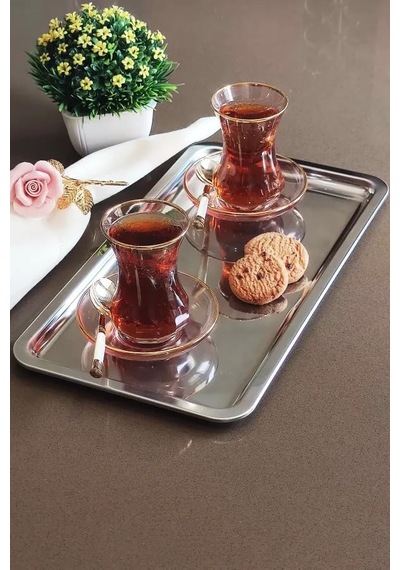 Lüx Çelik Dikdörtgen Servis Sunum Tepsisi 30x15 Cm Çok Renkli