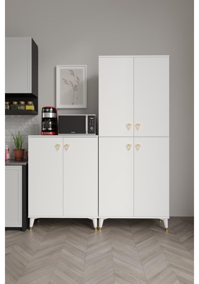 Simple Sp6190 Çok Amaçlı Dolap 6 Kapaklı Mutfak Dolabı Balkon Dolabı Kiler Banyo Dolabı Ayakkabılık Beyaz Gold