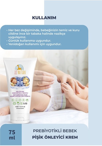 Le Natura Organik Vegan ve Prebiyotikli Bebek Pişik Kremi 75 ML