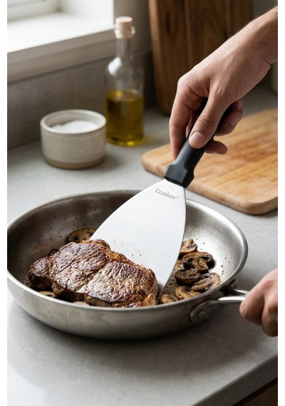 Cooker 12x24 Cm Düz Paslanmaz Çelik Spatula Yk1903 Siyah