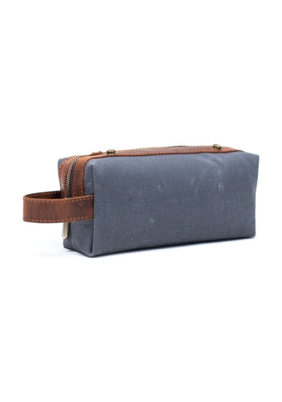 Gillario Design 06 Unisex Kanvas Kumaş+deri Füme-taba Eskitme Dopp Kit