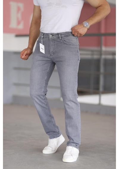 Bürke Premium Erkek Gri Renk Regular Fit Rahat Kesim Esnek Likralı Denim Jeans Kot Pantolon
