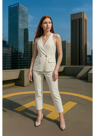 Kadın Likralı Esnek Slim Fit Pantolon Beyaz