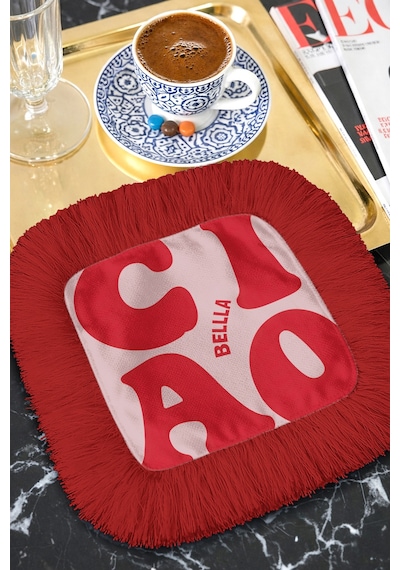 Retro Ciao Bella Saçaklı Sunum Peçetesi - Canlı Modern Kırmızı Altın Renkli Bardak Altlığı Mendil Fırtına Paslı Turuncu Retro Ciao Bella Saçaklı Sunum Peçetesi - Canlı Modern Kırmızı Altın Renkli Bardak Altlığı Mendil Fırtına Paslı Turuncu