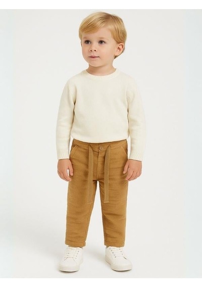 Nanica Kids Erkek Çocuk Dokuma Beli Lastikli Pantolon-16003 Kahverengi