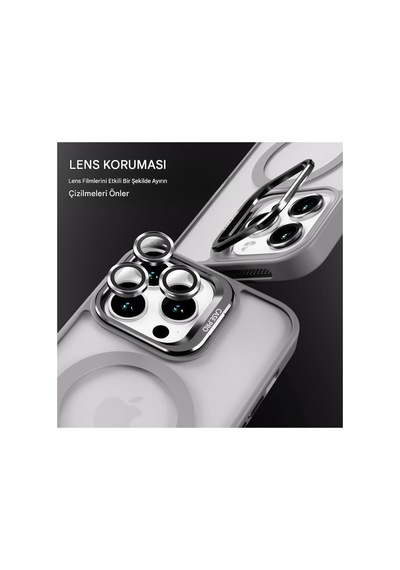 İphone 11 Uyumlu Magsafe Kılıf Mıknatıslı Standlı Darbeye Dayanıklı Mat Şeffaf Arka Kapak Lens Hediyeli Gümüş