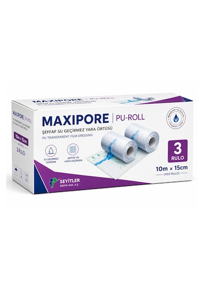 Maxıpore Pu-roll Şeffaf Su Geçirmez Yara Örtüsü 10m 15cm 3 Rulo