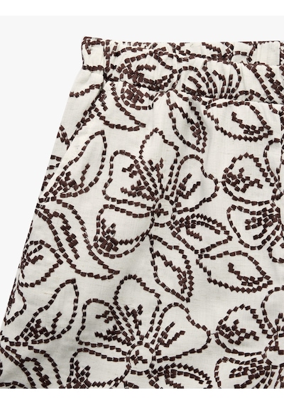 Koton Koton X Melis Ağazat - Keten Karışımlı Cepli Floral İşleme Detaylı Mini Şort Bordo Desenli 6sak40130ew