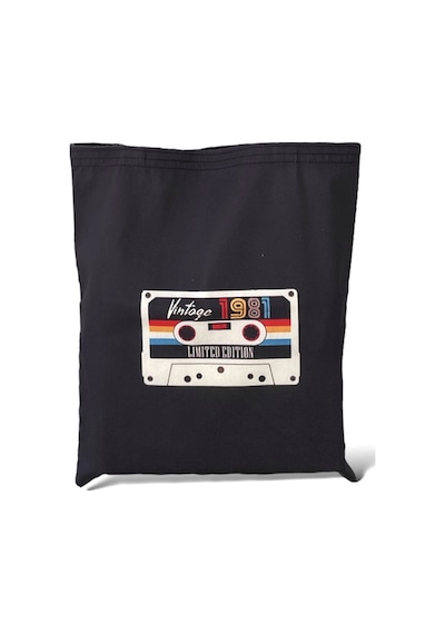 Toz Vintage Siyah Çift Taraf Kaset Desenli Vintage Bez Kol- Omuz Çanta