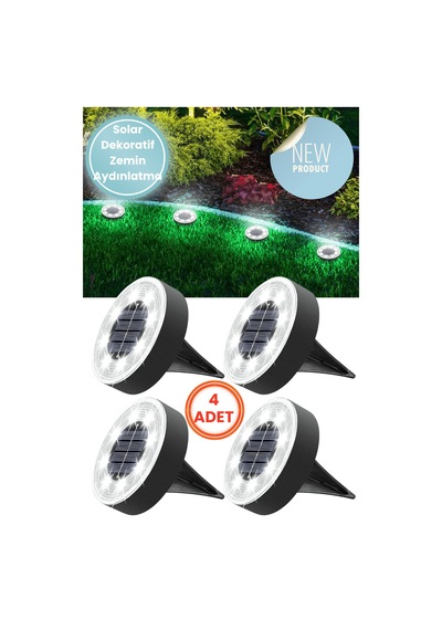 Technojet 8 Led Li Solar Bahçe Lambası 4 Adet Su Geçirmez Otomatik Sensörlü Bahçe Aydınlatma Beyaz