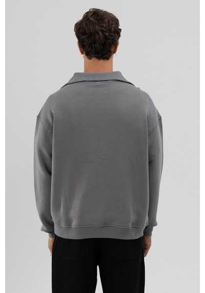 Vamos Basic Fermuarlı Dik Yaka Sweatshirt Füme
