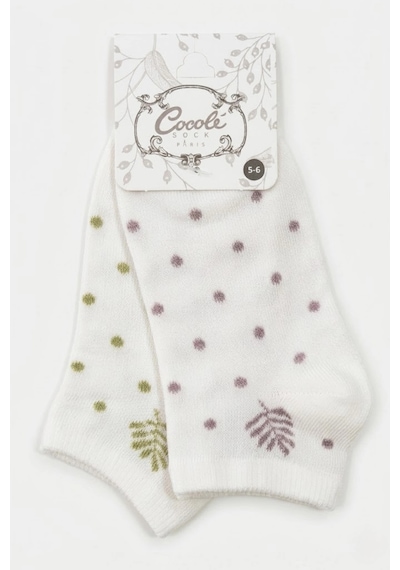 Cocole Socks Kız Bebek Patik Çorabı 2 Li Set Pamuklu Yeşil & Lila Puantiye Desenli Çok Renkli