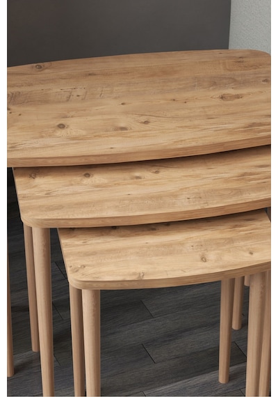 Astor Çam Zigon Sehpa Dikdörtgen 3'lü Set İç İçe Geçebilen Ahşap Ayaklı Çam Desen Yüzey 60gx37dx52y - Atlantik Çam