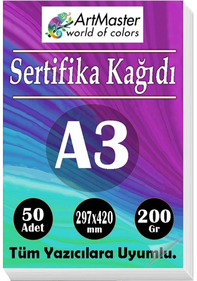 A3 Sertifika Kağıdı 50 Adet 200 Gram Kalın Fotokopi Kağıdı Tüm Yazıcılara Uyumlu 29.7x42 Cm Kalın Baskı Kağıdı