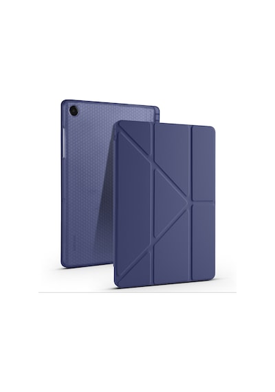 Galaxy Uyumlu Tab A11 Plus Kılıf Mkst Tri Folding Kalem Bölmeli Standlı Kılıf - Lacivert Tablet Kılıfı