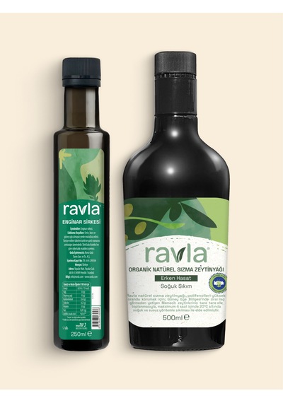 2'li Ürün - Ravla Enginar Sirkesi - 250ml / Ravla Organik Erken Hasat Zeytinyağı - 500ml