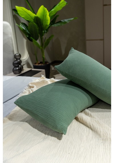 Haki Yeşili 4 Katlı Müslin Yastık Kılıfı 50x70cm 2adet