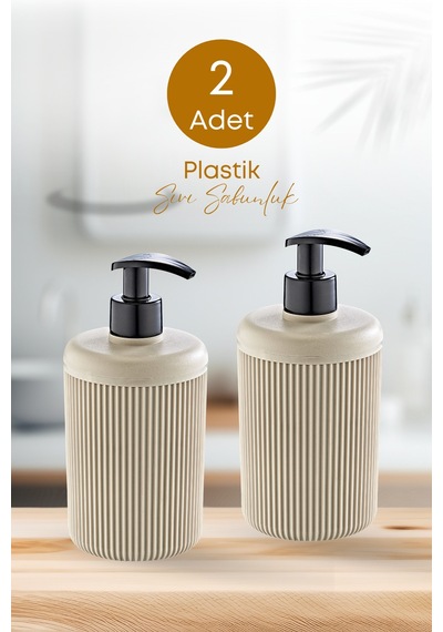 Grimorlife 2 Adet Akrilik Sıvı Sabunluk Mutfak Banyo Sabunluk Seti- 400 Ml Cam Değildir- Bej Bej